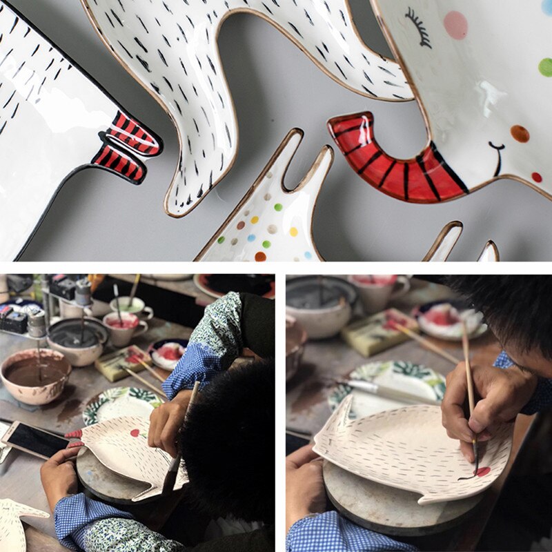 Ceramic Plate Children'S Breakfast Tableware Set Cartoon Animal Dessert Fruit Snack Plate Kitchen Children's Enlightenment