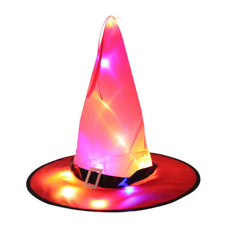 Halloween LED Luminous Headdress Magic Glowing Witch Hat Costume Children Adult Party Prom Featival Dress up Decoration S: R