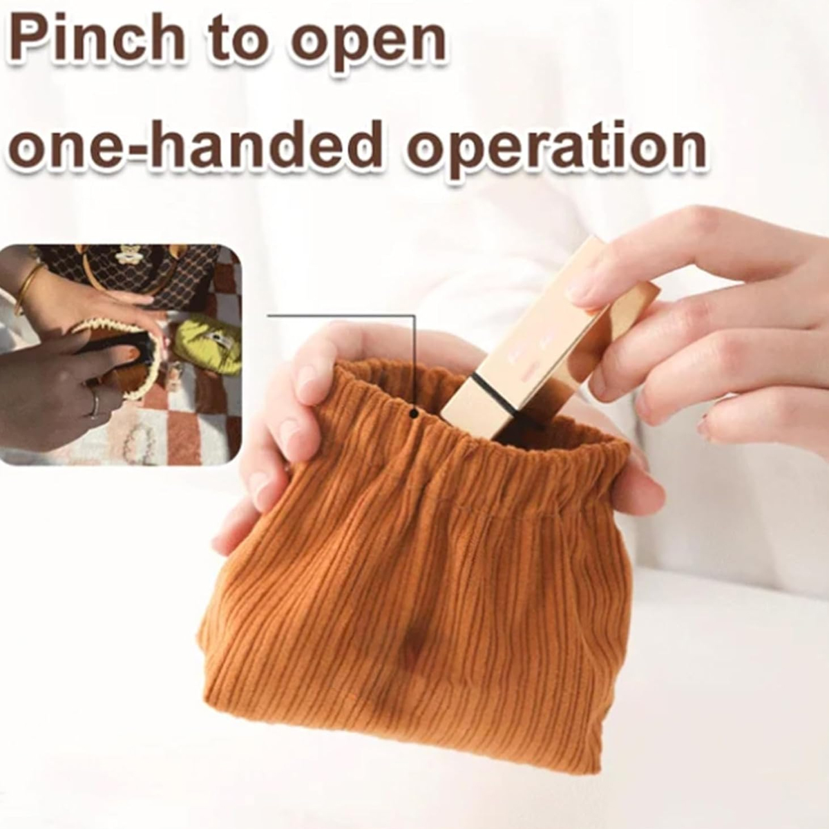 YANZAI 2pcs Corduroy Elastic Hair Tie Organizer Mini Makeup Pouch for Purse Cosmetic Organizer for Women Brush Storage