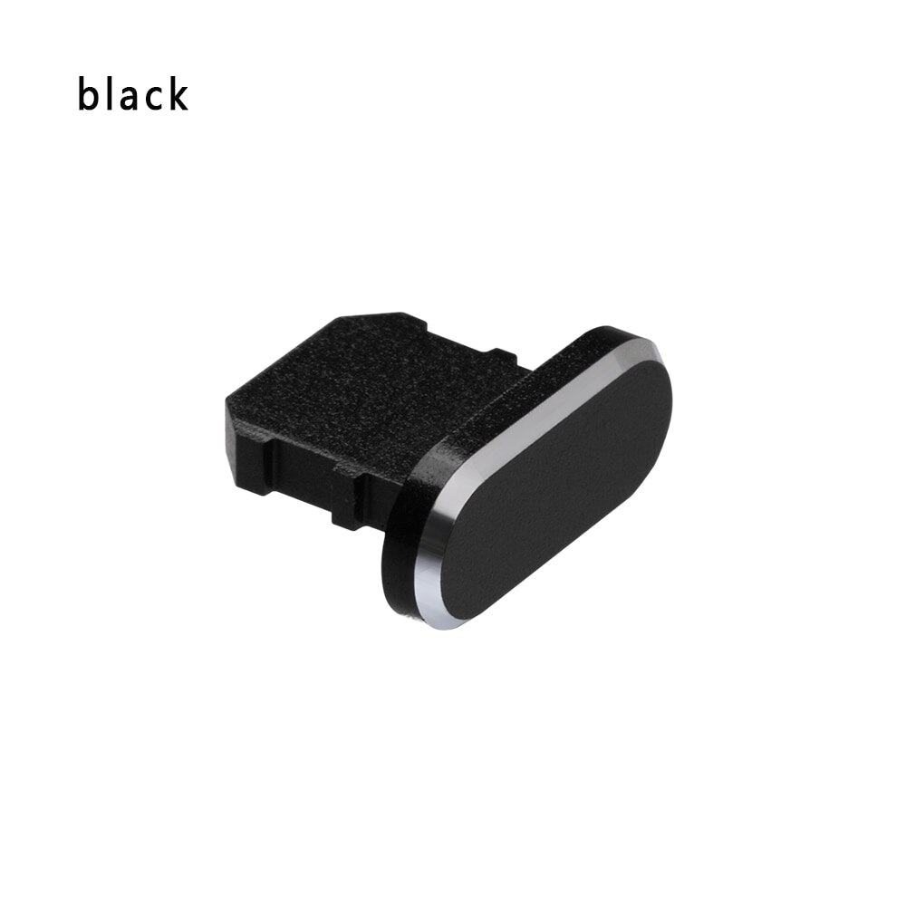 1Pc Kleurrijke Metal Anti Dust Dock Charger Plug Stopper Cap Cover Voor Iphone X Xr Max 8 7 6S Plus Mobiele Telefoon Accessoires: Black