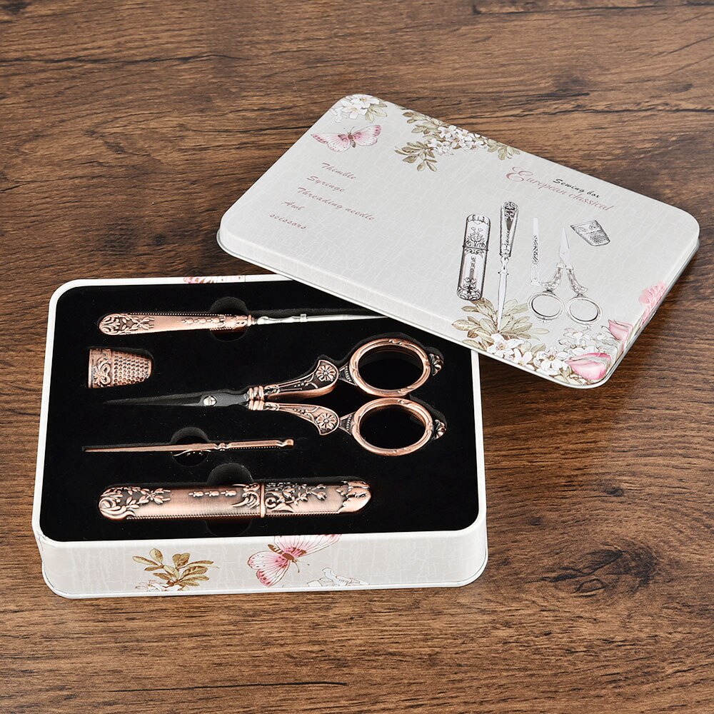 Vintage Scissor Sewing Tool Set Embroidery Tailor Scissor Case Needle