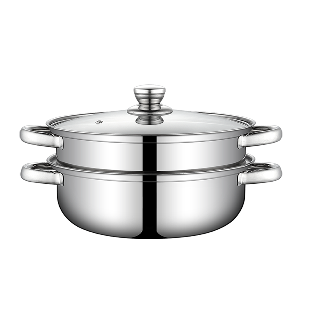 Double Steamer Boiler Stainless Steel Stack and Steam Pot Set 2-Tier Multifunction Cooker Double Boiler Soup Steaming Pot