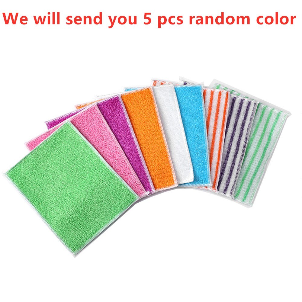 5 pièces bambou fibre torchon anti-adhésif huile double chiffon bambou charbon dégraissant plat chiffon épaississement tampon à récurer: Default Title