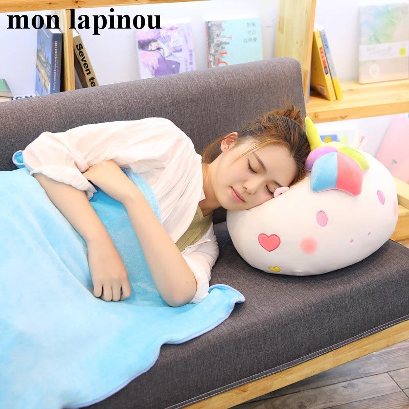 Licorne en peluche oreiller avec couverture 2 en 1 coussin rond forme licorne jouet oreiller multifonction enfants jouets pour petite amie