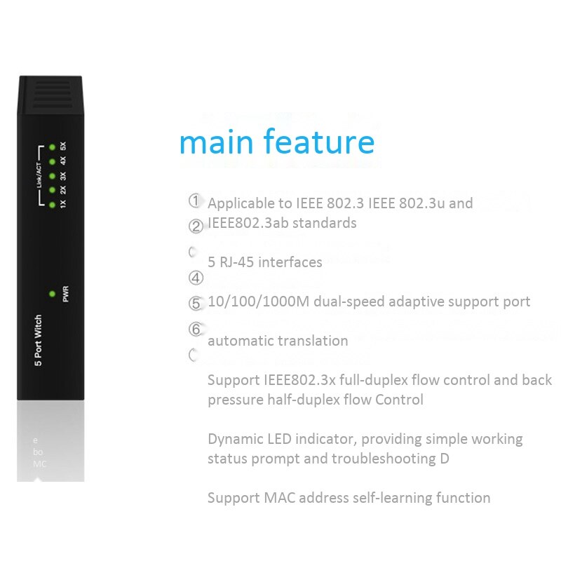 5-Port Gigabit Switch Iron Shell 1000M Network Monitoring Engineering Ethernet Switch Enterprise-Level Switch EU Plug