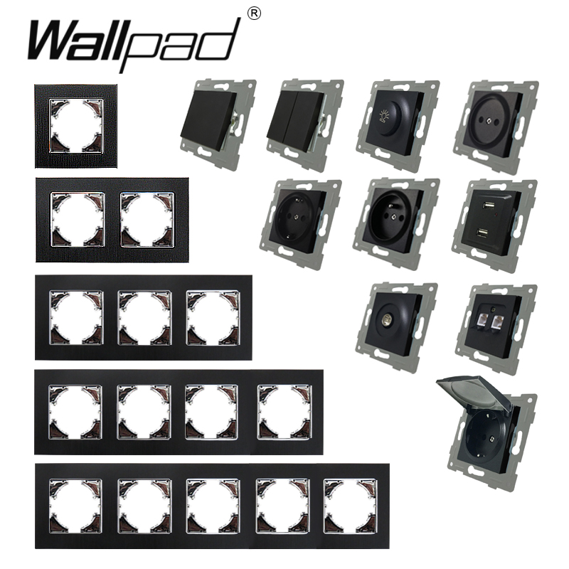Cuádruple Enchufe europeo caja redonda montaje CE Wallpad cristal negro de lujo 4 Marco 16A EU enchufe eléctrico estándar con garras