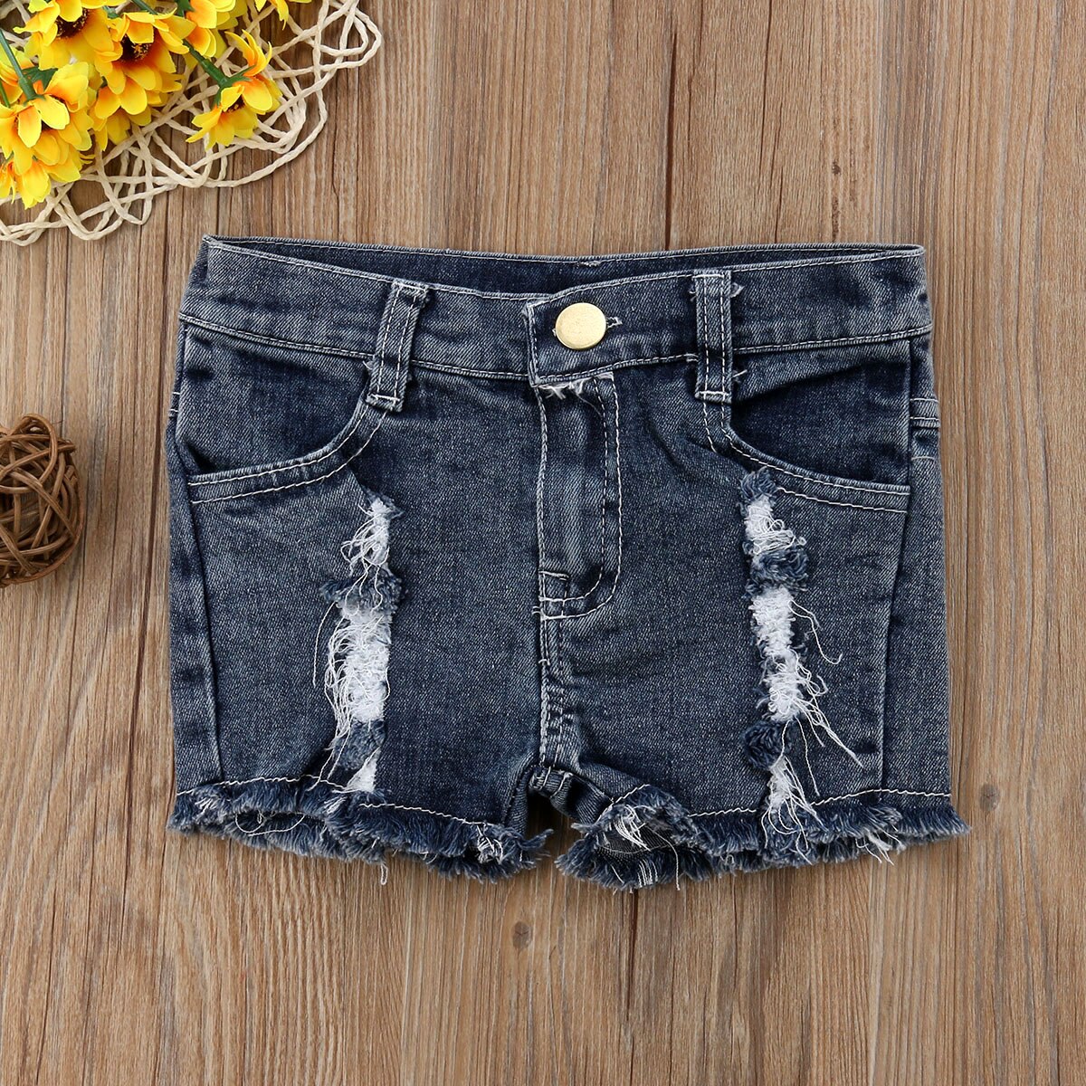 Citgeett Summer Cute Kids Baby Girls Stretch Ripped Jeans Destroyed Frayed Denim Shorts Pants