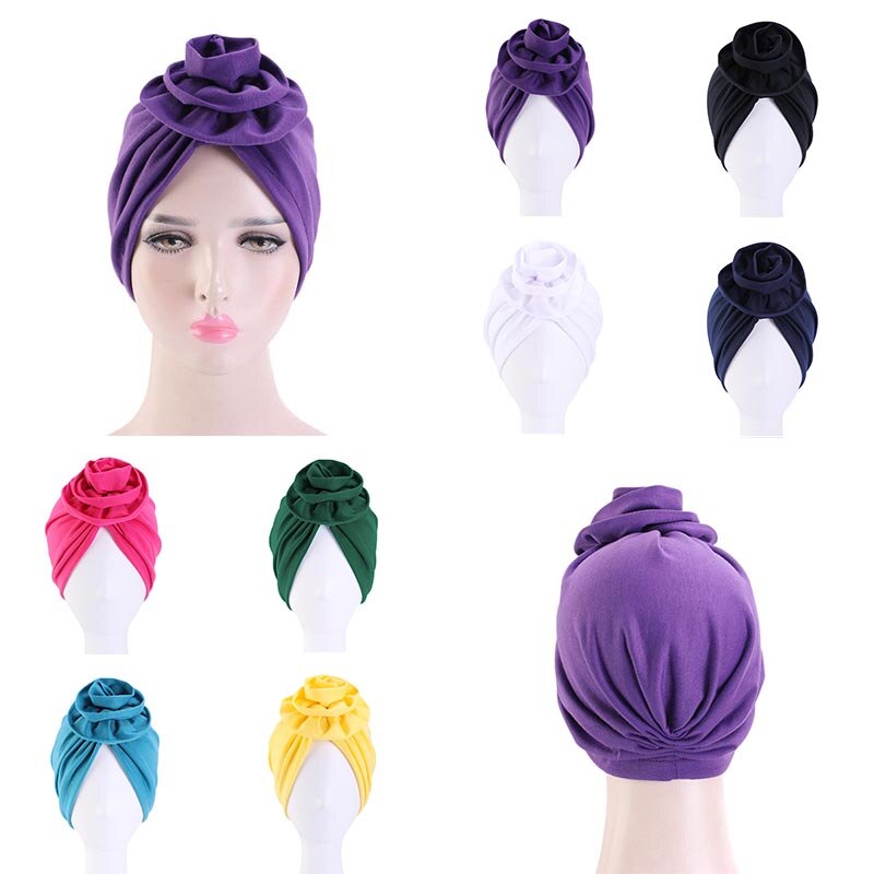 Soild Floral Floral Women Turban Hat bohemian top flower turban african twist headwrap Ladies Hair Accessories India Hat