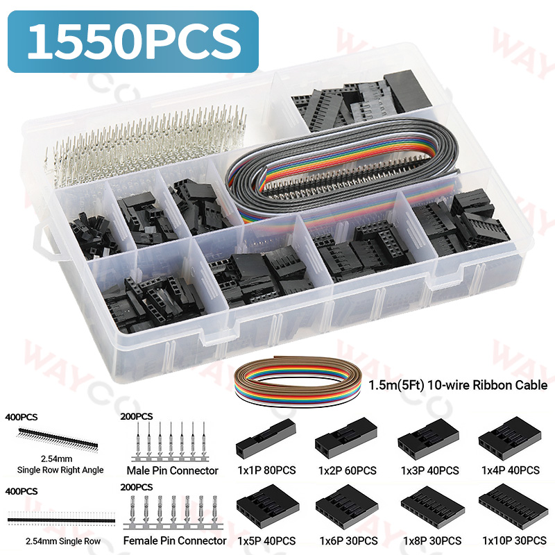 460/1550pcs JST SM Micro DuPont Wire Connector XH2.54 1/2/3/4/5/6P Kit Male/Female Housing Adapter Pin Header Crimp Terminal: 1550PCS SN-2