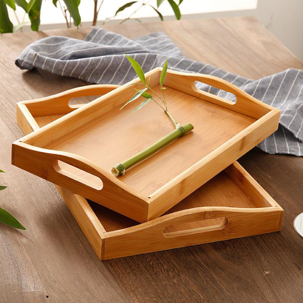 1Pcs Bamboo Wooden Tray Rectangular Tea Tray Solid Wood Household Kung Fu Tea Set Water Cup Tray Wooden Bread Wooden Dinner Tray