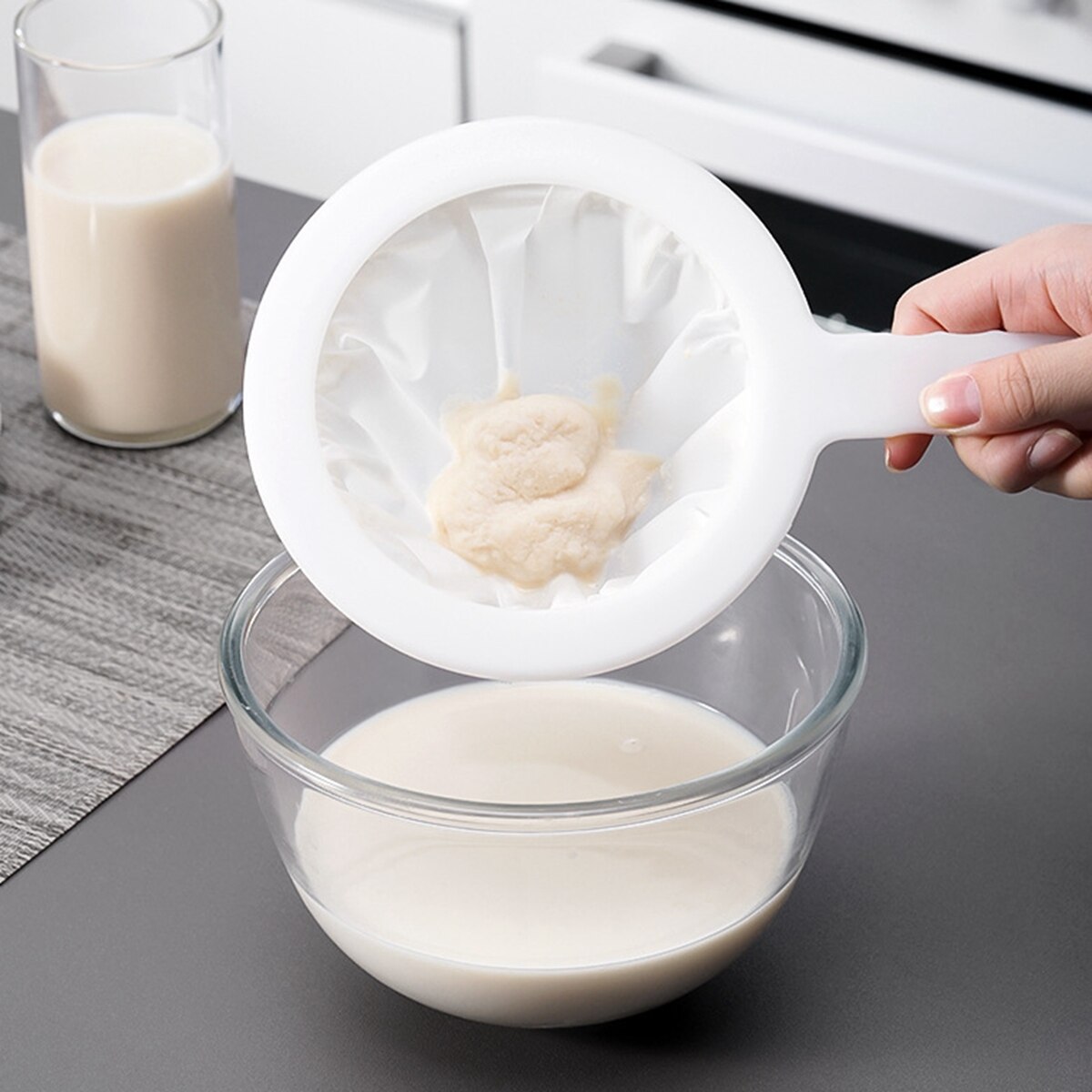 Finmasket si ske køkken mad si genanvendeligt fint dørslag mesh sigte si til juice soja mælk kaffe vin filter