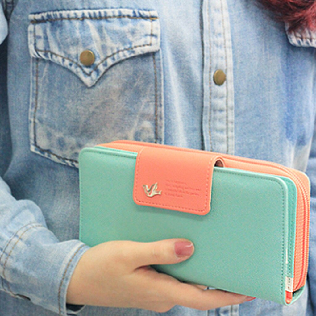 Frauen Lange Reißverschluss Fliege Verschluss Farbe Kollision Geldbörse Karte Halfter Tasche Schnalle telefon fallen Bolsa de moedas de fivela 50