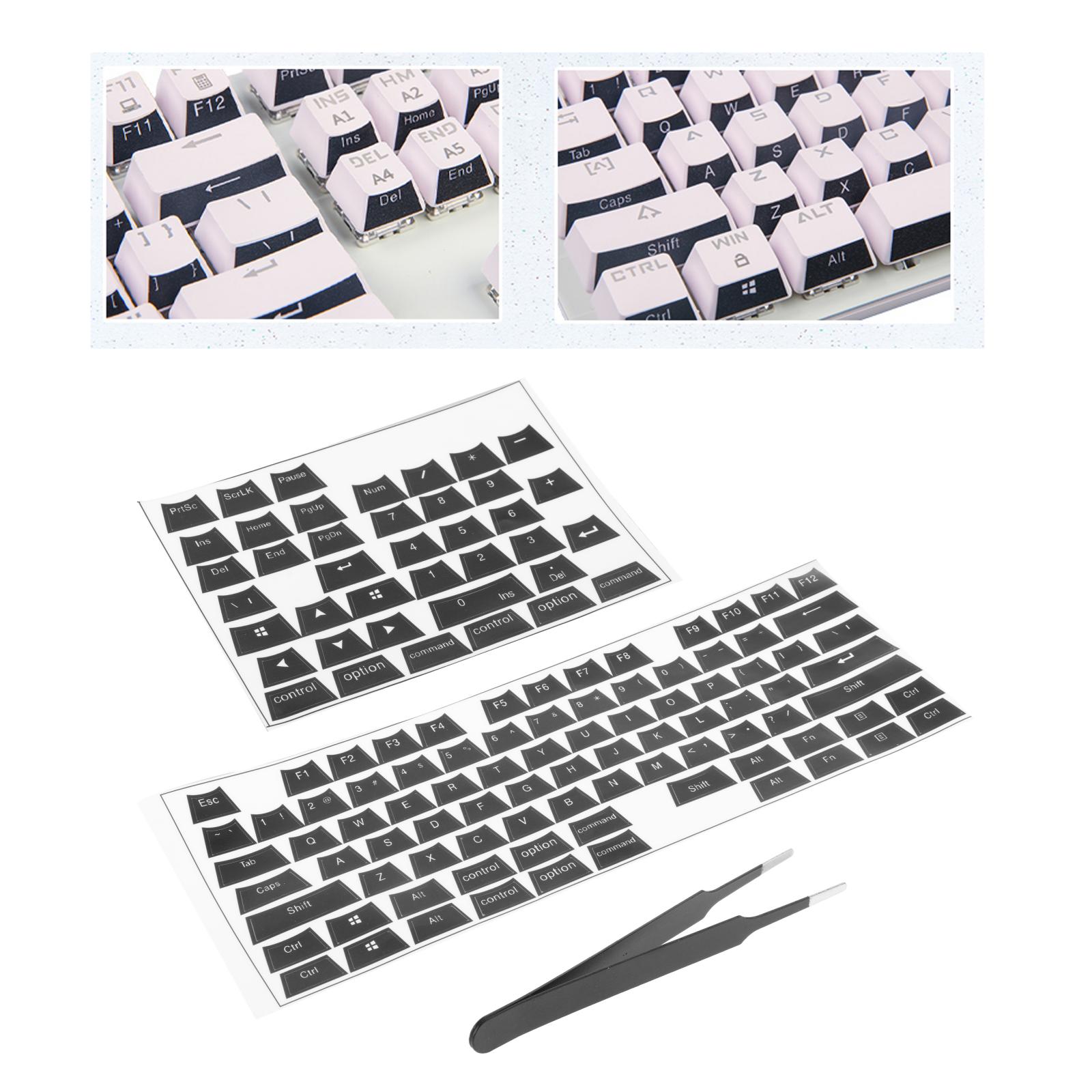 English Keyboard Side Stickers for DSA Height Mechanical Keycaps Computer Desktop Easy to Use with Mount Tools: black white