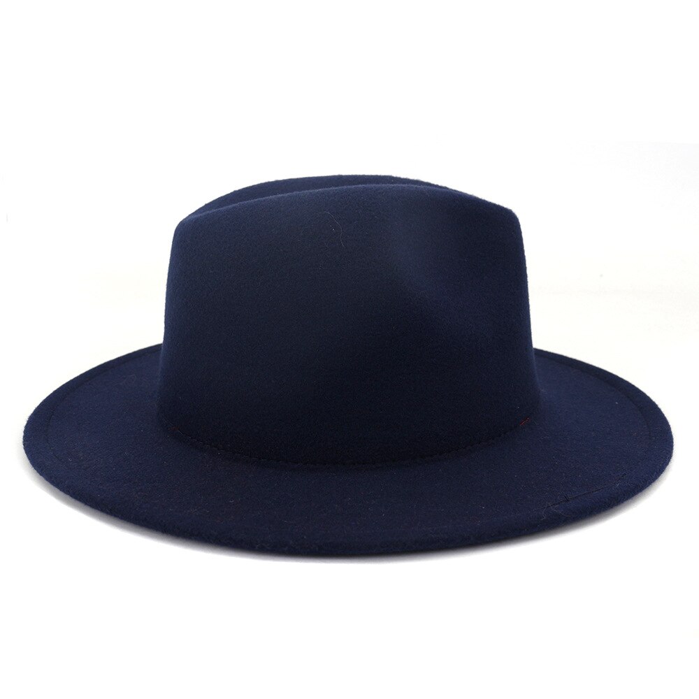 QBHAT-Sombrero de Jazz de fieltro para hombre y mujer, almazuela roja azul marino británico, visera plana, sombreros de Fedora de mezcla de lana, sombrero Vintage Panamá Trilby