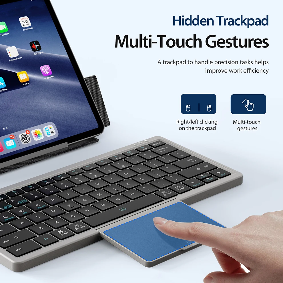 Bluetooth Toetsenbord Opvouwbaar Toetsenbord Met Touchpad Lederen Case Oplaadbare Multi-Device Draadloze Bluetooth 5.2 Tablet Toetsenbord