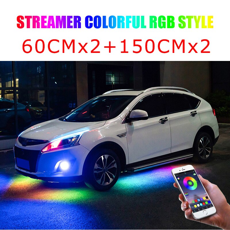 Bil underglød neon accent led strip lys app kontrol rgb auto udvendig undervogn dekorativ ambient atmosfære lampe: Flyder 60 x 2-150 x 2