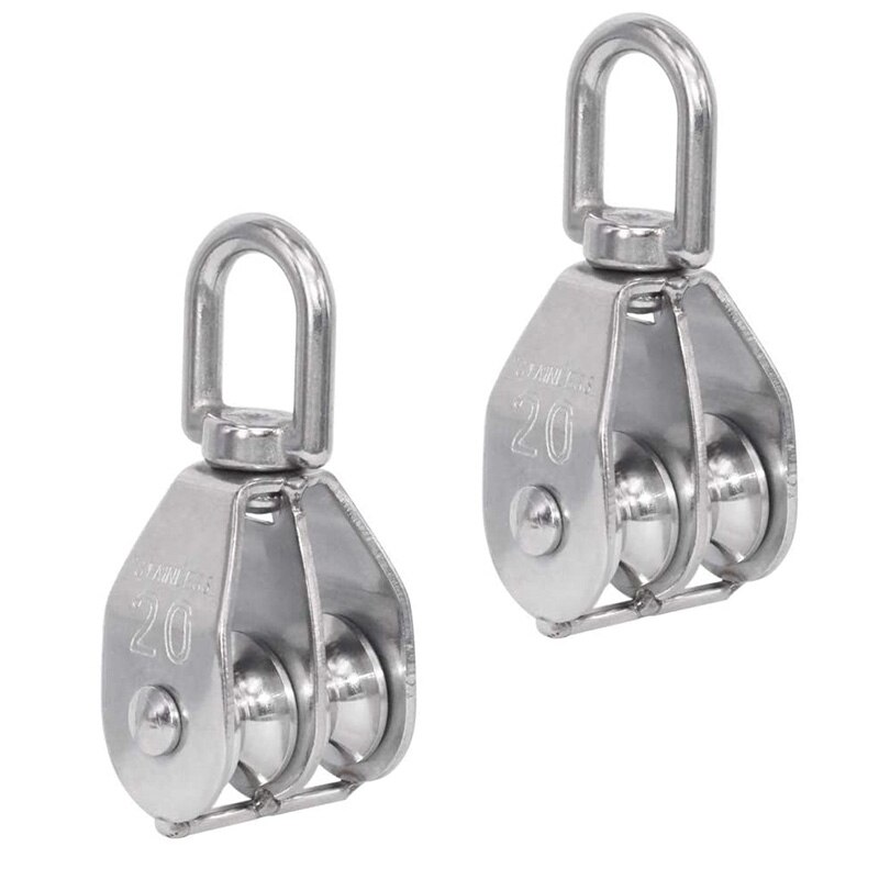 GTBL M20 Double Pulley Stainless Steel Wire Rope Crane Double Wheel Swivel Lifting Rope Pulley Block(2Pcs)