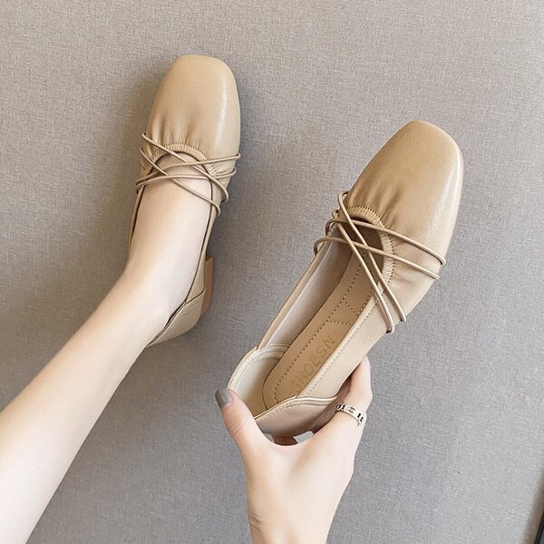 Koreaanse schoenen met vierkante neus, herfst, ondiepe mond, damesschoenen, casual sneaker, all-match, retro, oma, herfstjurk, comfortabel: Kameel / 40
