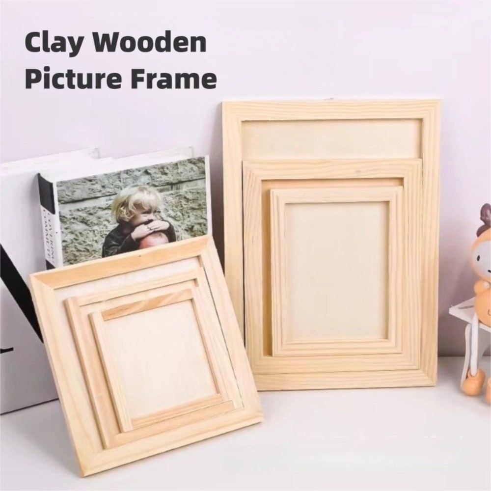Kids Wooden Blank Clay Frame Multi Size DIY Wooden Photo Holder Party Decor Creartive Picture Frame Children's Handcraft