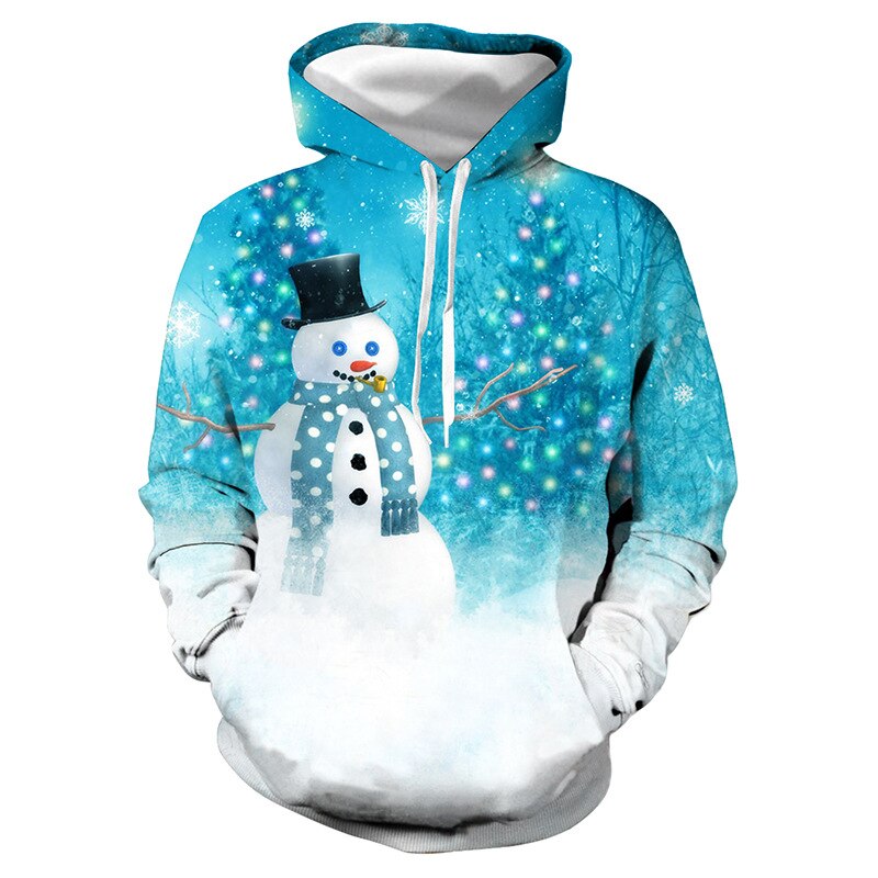 unisex jul isblå snømann 3d digital utskrift løs hettegenser genser kvinner menn år baseball genser hettegenser: Xl