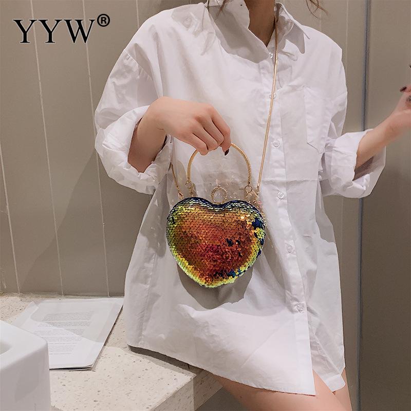 Heart Evening Clutch Bag For Women Sequin Cute Mini Chain Shoulder Bags Female Night Clutches Party Luxury: 2 / 135x130x60mm