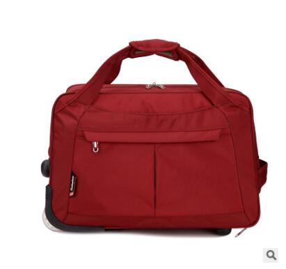 Waterproof Travel Trolley bag Nylon Cabin Travel Luggage Trolley Bag luggage suitcase Travel bags on wheel wheeled Rolling Bags: dark red 20 inch