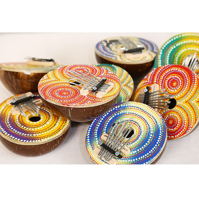 7 Key Kalimba African Coconut Solid Painted Thumb Finger Piano Sanza 7 keys Solid Wood Kalimba Mbira Thumb Kalimba For Kids KB21