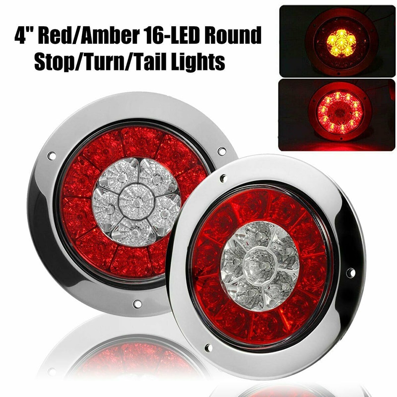 12V-24V rouge et jaune rond rouge/ambre 16-LED camion remorque frein arrêt clignotant feux arrière