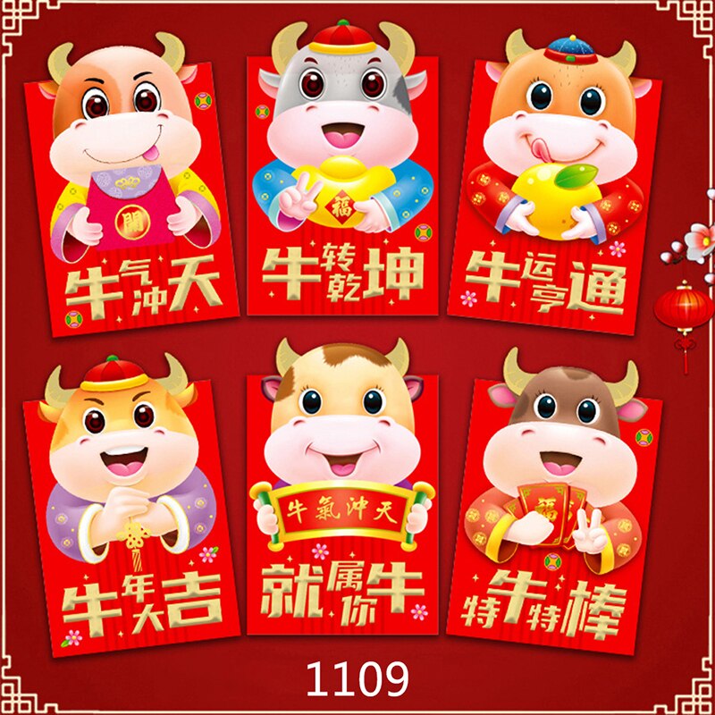 6pcs Chinese Red Envelope Year Spring Festival Envelope For Chinese Year: C