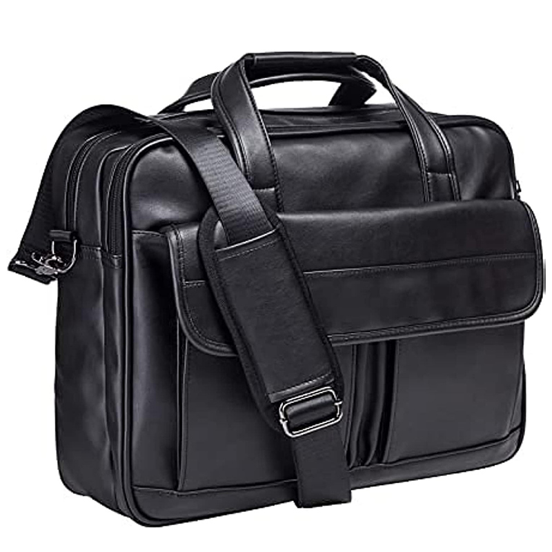 Men's Business Briefcase Multifunction 16 Inch Laptop Bag PU Retro Messenger Shoulder Pack Large Capacity Office Crossbody Bags: black