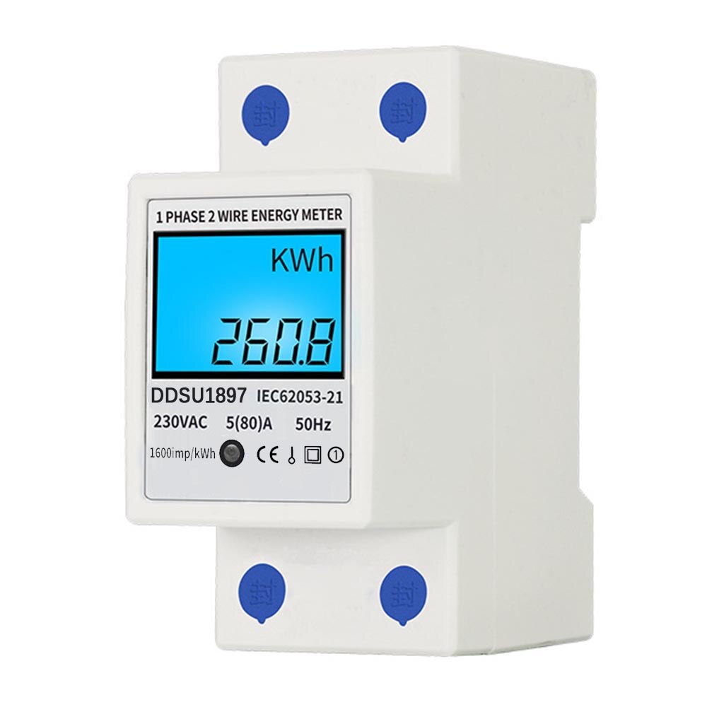 Digital Electric Energy Meter Single Phase DIN Rail Electricity Meter One Phase Two Wire Multifunction Electrical Meter: with Backlight