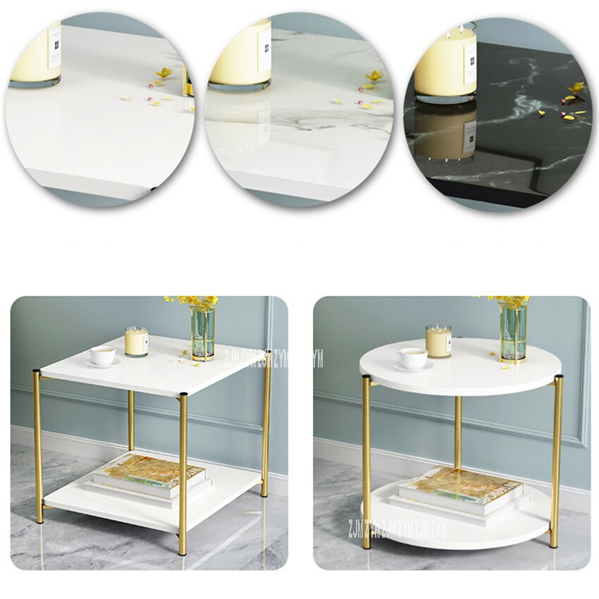 H88 pequeña mesa redonda de té de hierro, sofá Simple y moderno de doble capa, mesa de salón lateral, pequeña mesa de centro cuadrada de almacenamiento