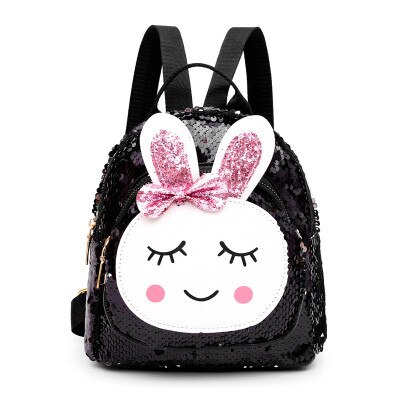 Toddler Children Girls Cute Cartoon Backpack Schoolbag Sequin Bling Rucksack School Bookbag Daypack: Black