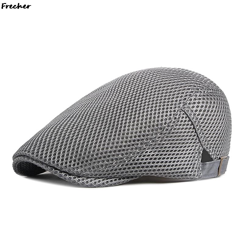 Casquette de livreur de journaux en maille respirante, chapeau plat d'été pour hommes et femmes, béret britannique, Casquette de conduite, Cabbie de Golf à la: GRIS