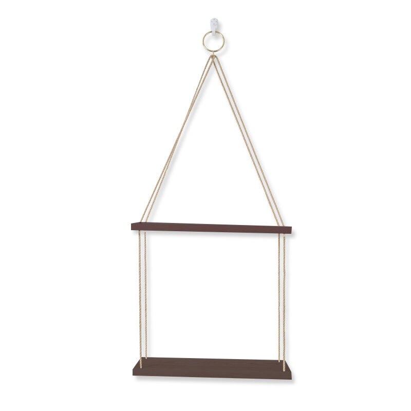 Estante colgante de madera de cuerda hecho a mano, decoración de pared rústica, flotante, madera sólida Natural: Brown 2 Tier