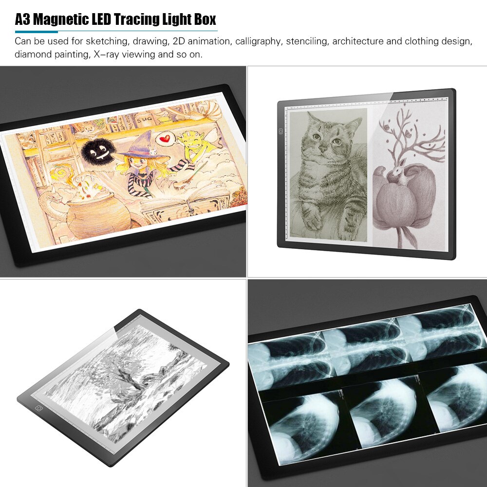 Magnetic A3/A4 LED Tracing Light Box Ultra-thin Stepless Dimmable Brightness Artcraft Light Table Board with Scale USB Powered