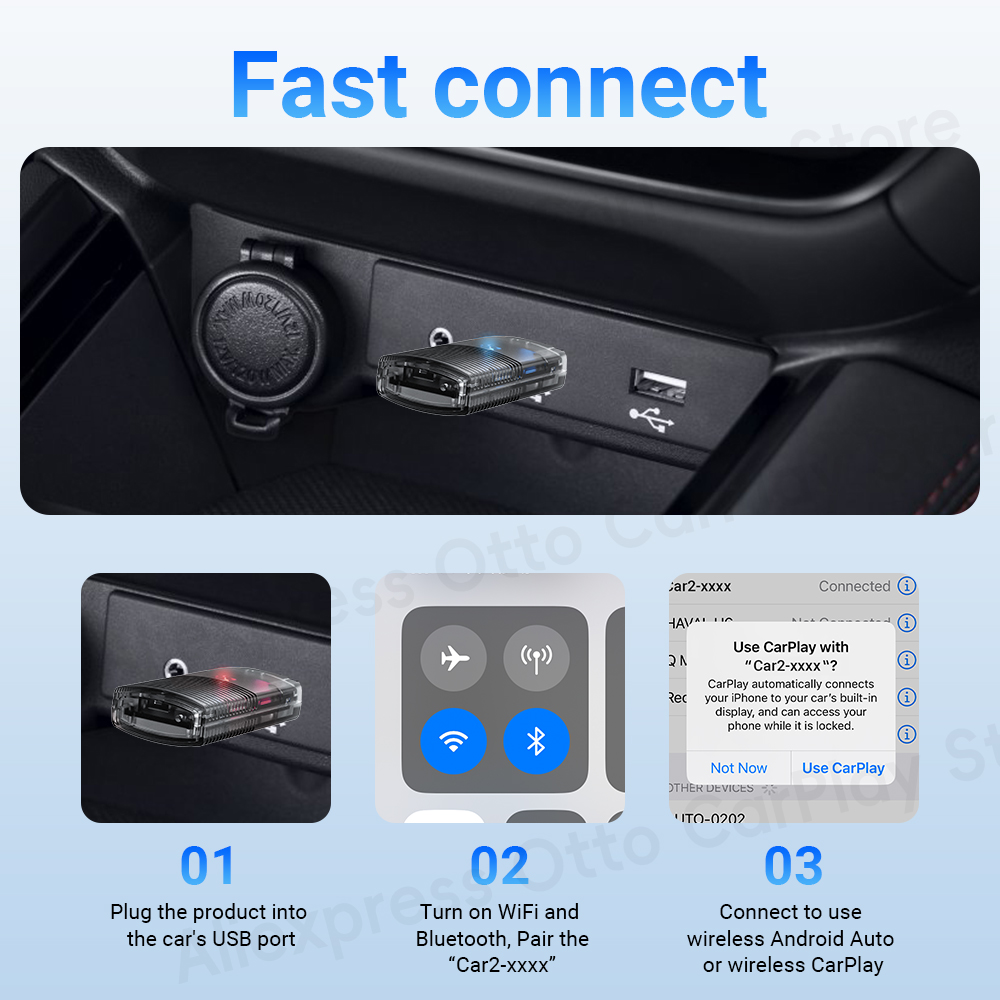 Android Auto CarPlay adaptateur sans fil 2 en 1 Mini voiture systèmes intelligents lecteur accessoires Navigation musique commande vocale