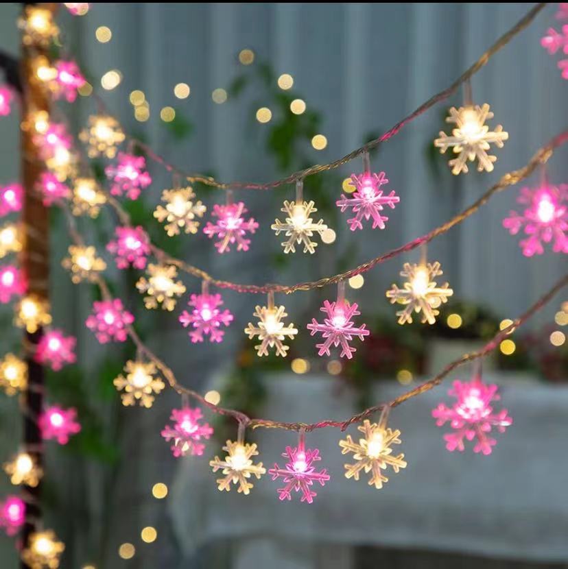 Guirnalda de luces con forma de copo de nieve, 10/20/40LED, funciona con pilas, para interiores y exteriores, jardín, , guirnalda de luces, decoración de árbol de Navidad: M / Amarillo fluorescente