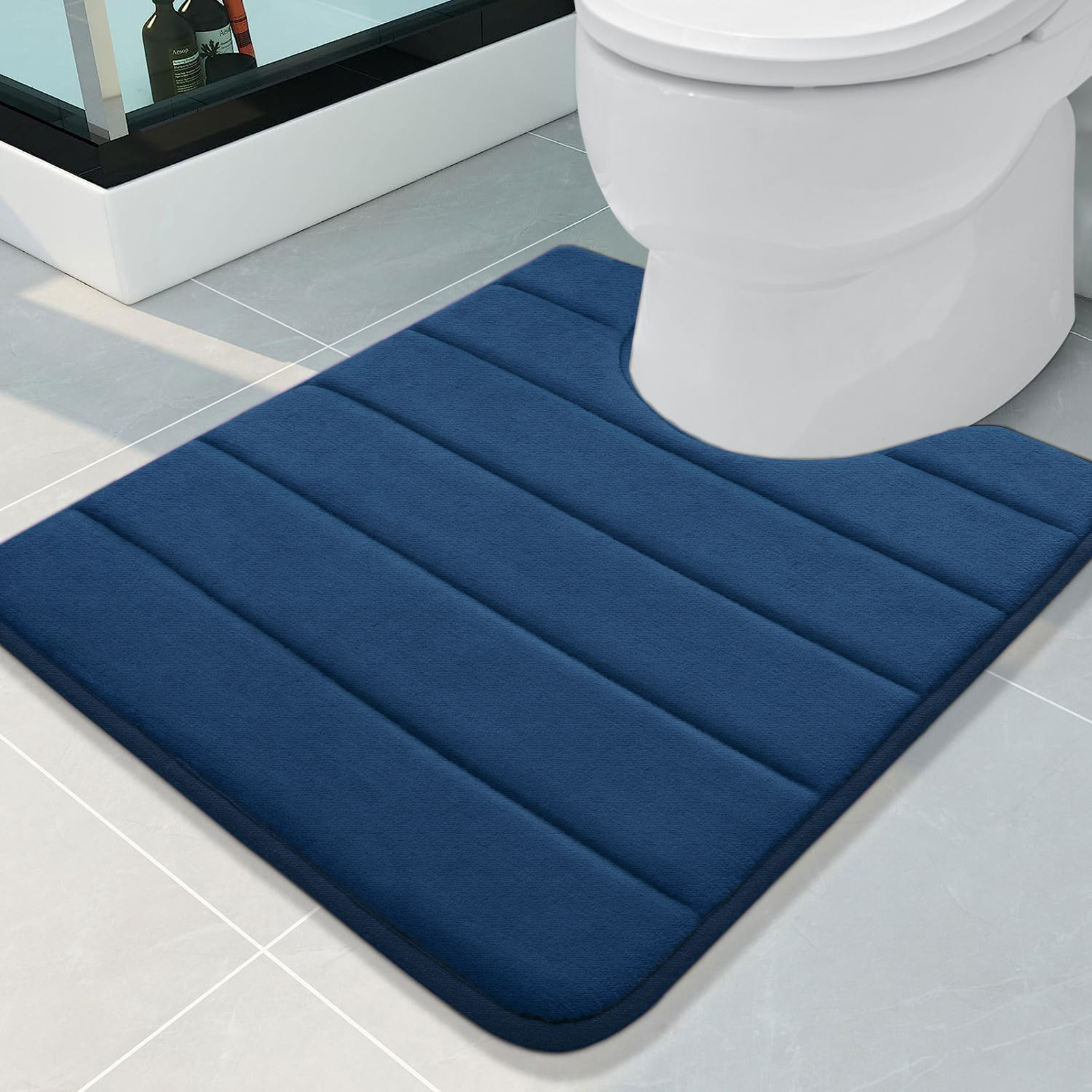 U-Shaped Bath Toilet Mat Anti-slip Memory Foam Rug Soft Comfortable Absorbent Bathroom Shower Mats for Bath Toilet Floor Rug: Ivory