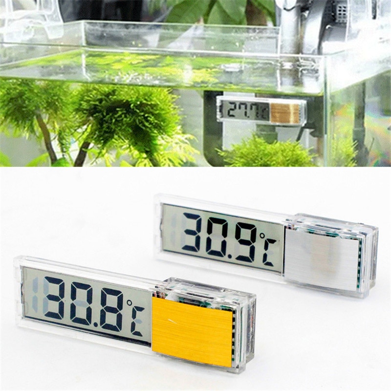 Mini Goud Zilver Plastic Metalen Lcd 3D Digitale Elektronische Aquarium Thermometer Fish Tank Temp Meter Indoor Outdoor Thermometer