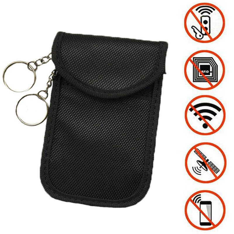 Faraday Car Key RFID Blocker Case Double Rings Pull Card Bags FOB Signal Blocking Shielding Pouch for Privacy Protection BAG1009