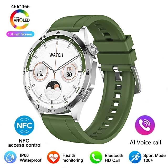 2024 novo para huawei xiaomi gt4 pro relógio inteligente masculino nfc gps rastreador amoled 466*466 tela hd freqüência cardíaca bluetooth chamada smartwatch: Branco