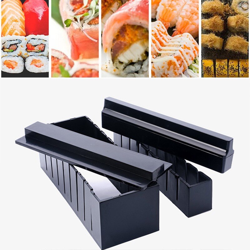 EXZACT EX-SM10 Sushi Maker kit 10 stuks/rijstrol mal - 5 unieke vormen - hart, ronde, piramide, vierkant/DIY Japanse keuken thuis/gemakkelijk en leuk – crème wit