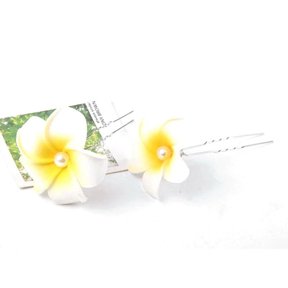 5 Stuks Foam Haar Clips Hawaiian Plumeria Haarspelden Bruids Haar Clips 4.5Cm U-Vormige Baret Haar Clip Voor strand Bruiloft A2