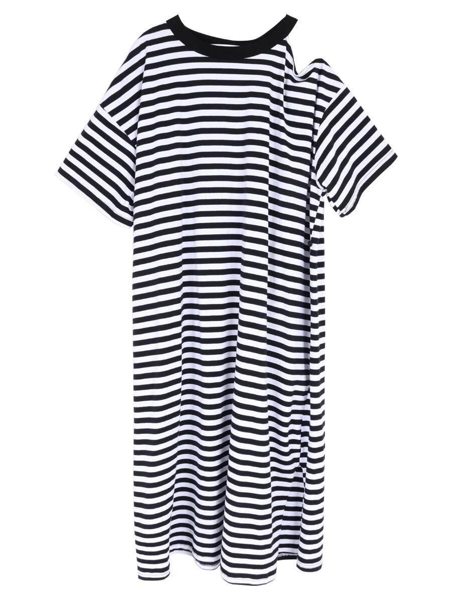001# Summer Casual Striped Maternity Long Dress Large Size Loose Nursing Clothes for Pregnant Women Chic Shoulder Off Pregnancy
