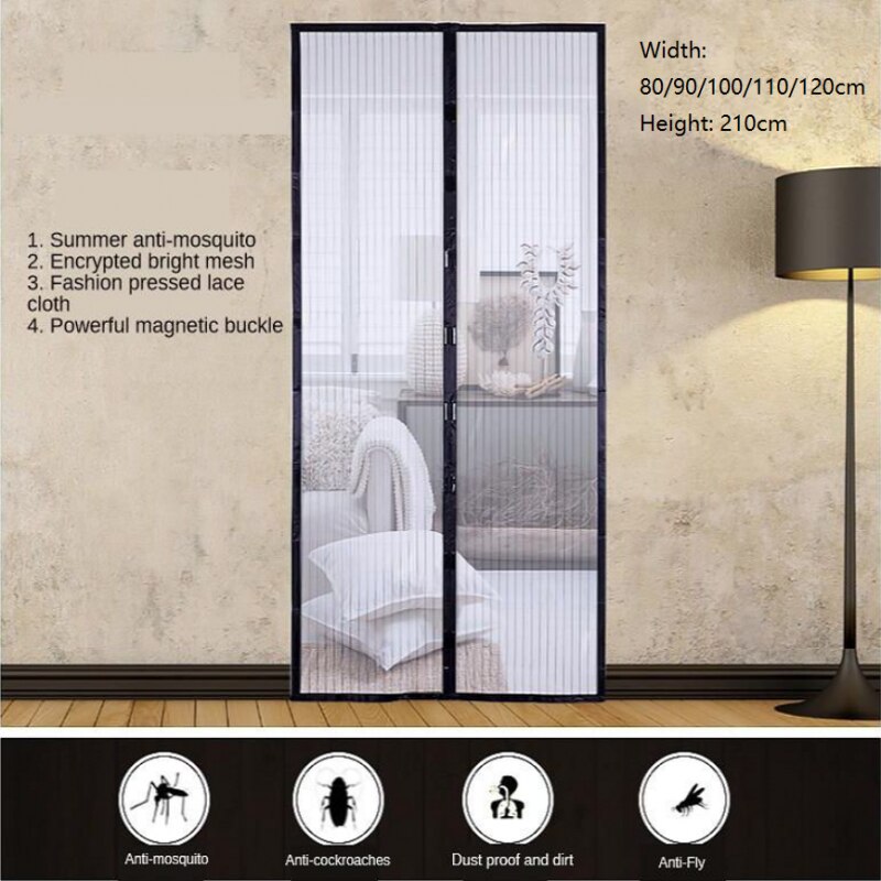 Magnetic Door Curtain Closer Screen Mosquito-proof Fly Insects 5 Sizes Summer Mosquito-proof Stripe Door Curtain Black