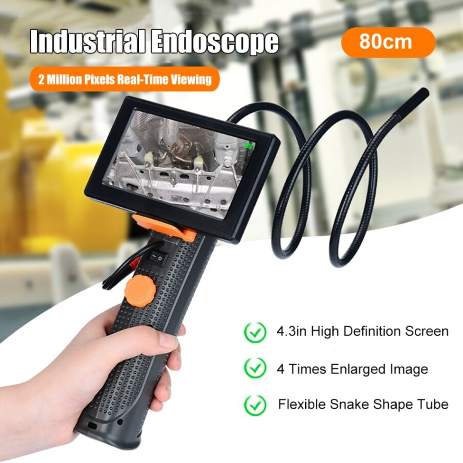 Industrial Endoscope 4.3in Screen High Definition Display Micro-Inspection Camera Industrial Pipeline IP68 Waterproof Metal Tube: 0.8M