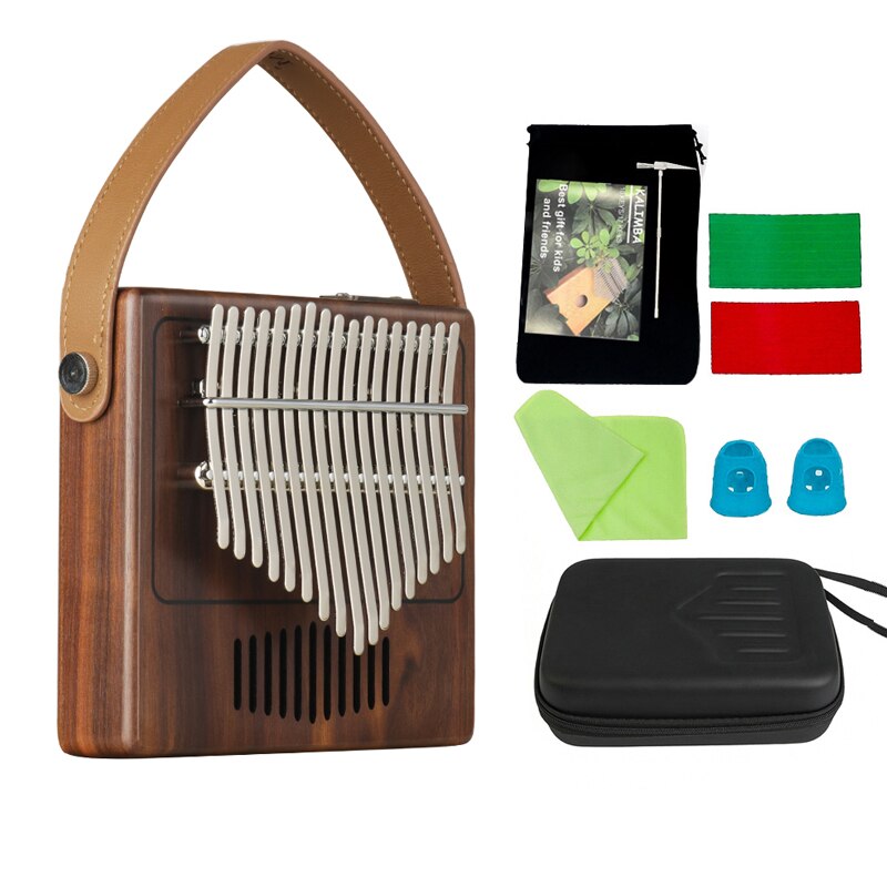 Portátil Piano 17 teclas Piano de pulgar Kalimba de placa única de de madera de caoba cuerpo instrumento Musical: radio with bag
