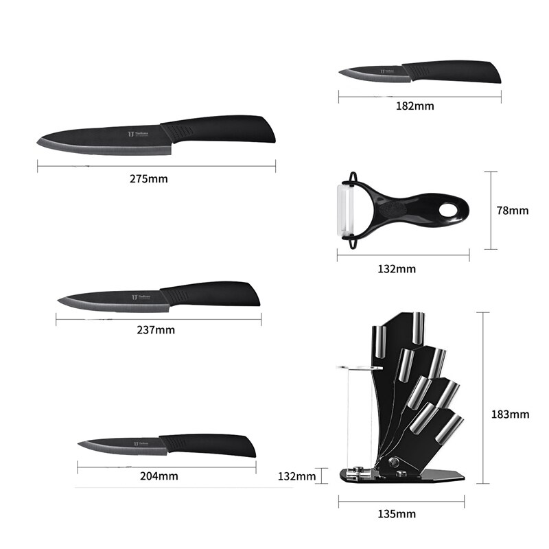 6 Pieces Kitchen Knives Set with Block,Kitchen Ceramic Knife Set with Handle Kitchen Knives Cooking Tools(Black)