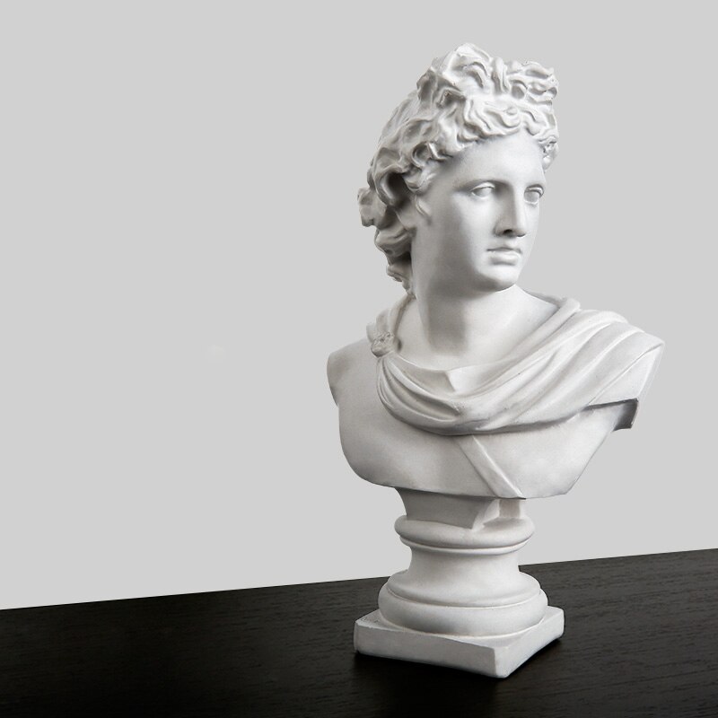 30 CM Large Apollo Bust Statue Adelos Greek Mythology Resin Plaster Craftwork Office Hotel Living Room Decoration